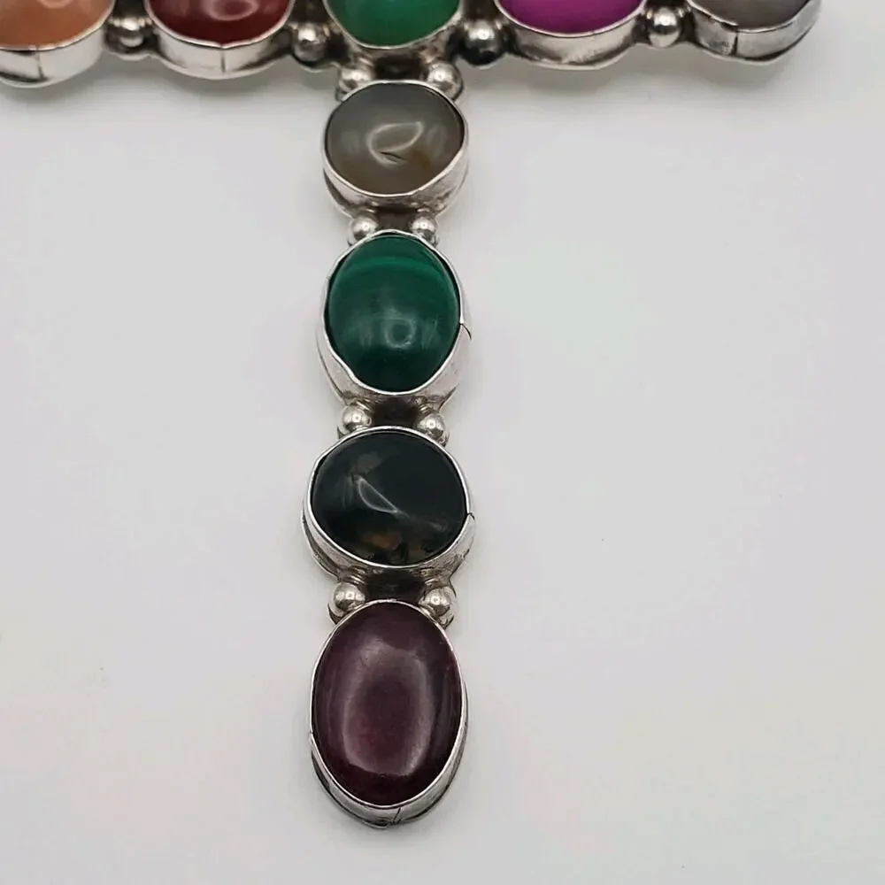 Waldeck Johnson WJ Sterling Silver Southwest Multi Gemstone Large Cross Pendant